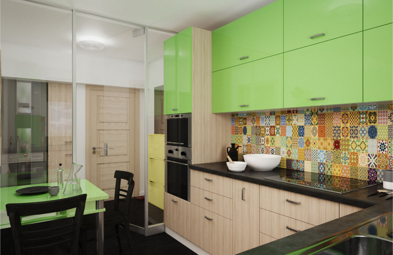 black and green kitchen